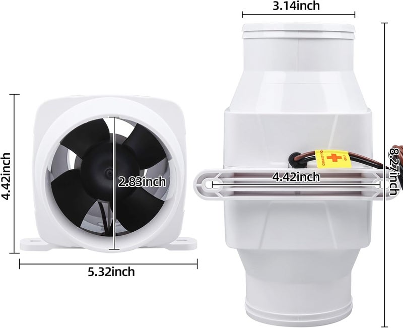 NovelBee 12V 3 inch Electric in-Line Marine Bilge Air Blower Fan 130CFM - Image 2